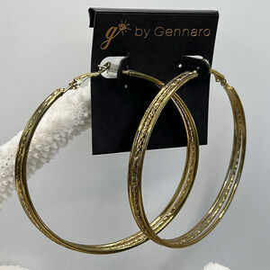 Gennaro Gold Tone Retro Look Hoop Earrings